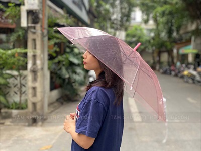 Dù trong suốt thời trang cán dài nhựa dẻo [3 màu] R93cm PHUKIEN-01